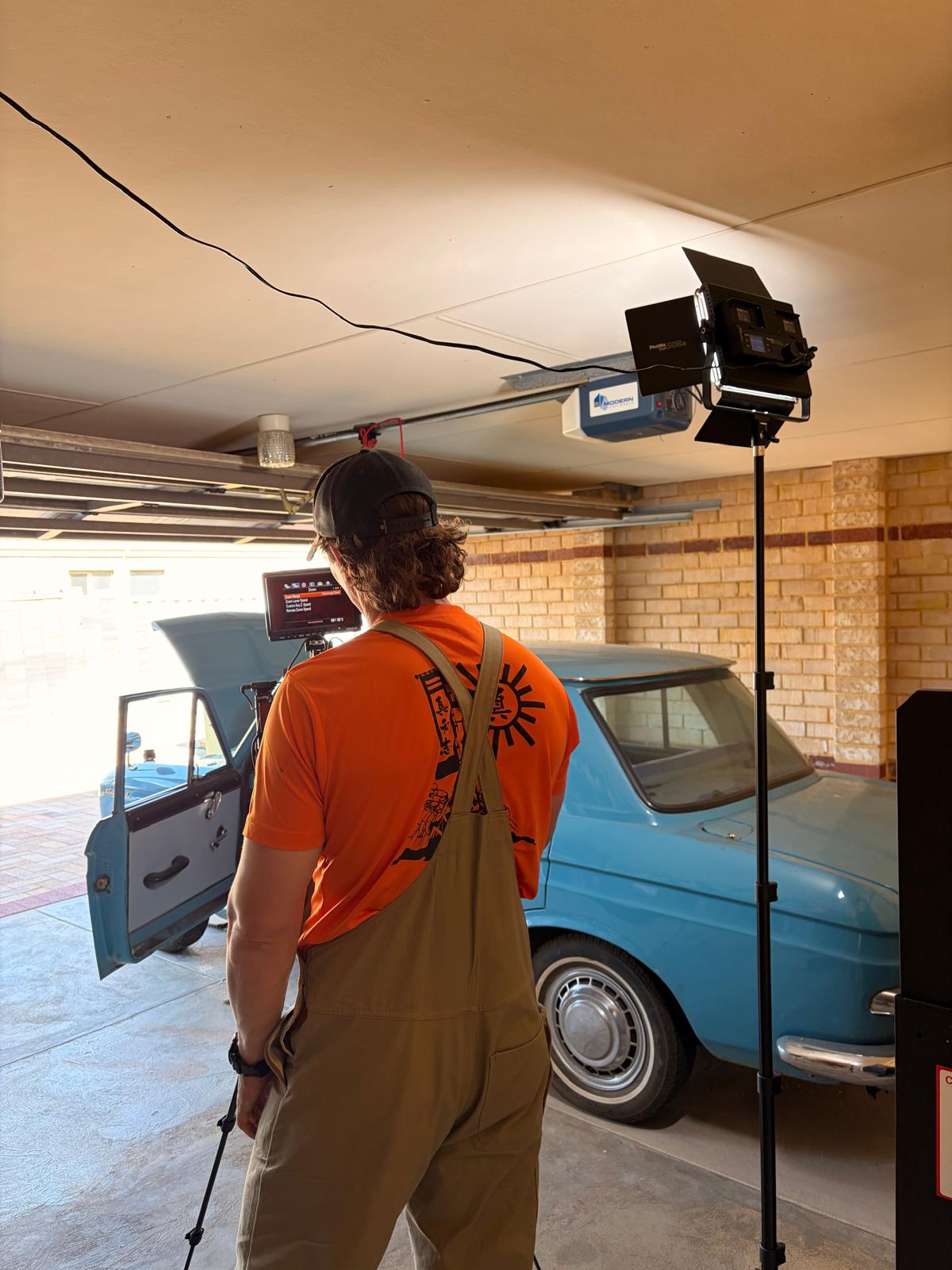 Timmy setting up the camera beside the Bluebird